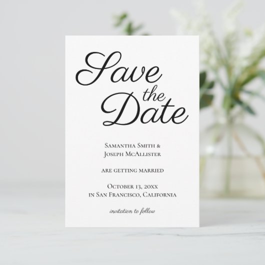 Black Elegant Calligraphy Save the Date Einladung (Stehend Vorderseite)