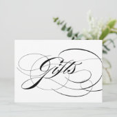 Black Elegant Calligraphy Wedding Gifts Sign (Stehend Vorderseite)