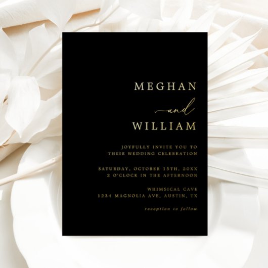 Black Elegant Calligraphy Wedding Gold Folieneinladung