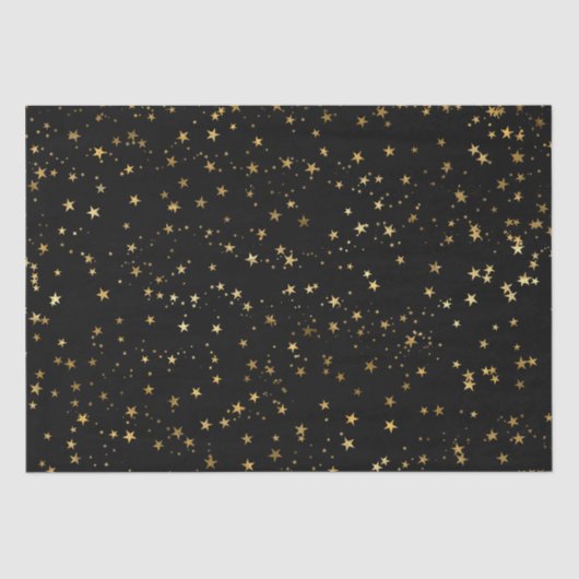 Black Elegant Celestial Starry Gold Stars Design Seidenpapier (Vorderseite)