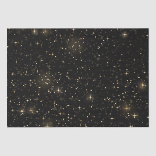 Black Elegant Celestial Starry Gold Stars Design Seidenpapier (Vorderseite)