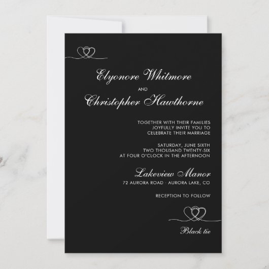 Black Elegant Chic Calligraphy Wedding Einladung (Vorderseite)