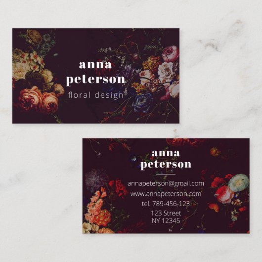 Black Elegant Chic Dark Floral Florist Visitenkarte (Vorne/Hinten)