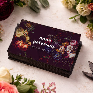 Black Elegant Chic Dark Floral Florist Visitenkarte