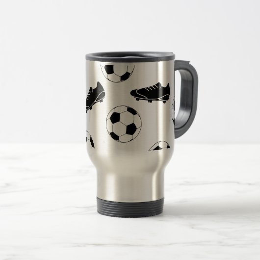 Black Elegant Classic Soccer brillantes Muster ber Reisebecher (VorderseiteRechts)