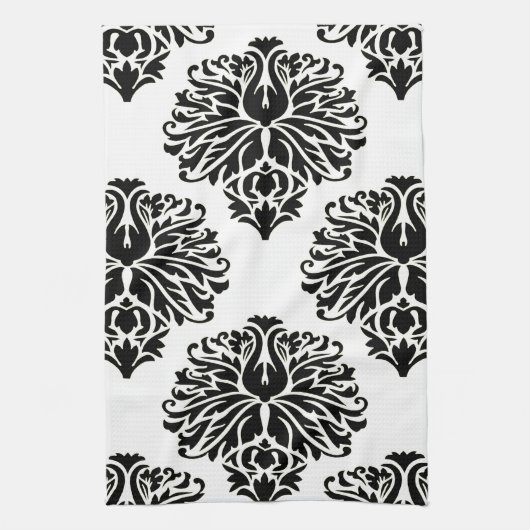 Black Elegant Damask Geschirrtuch (Vertikal)