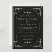 Black Elegant Deko Gold Retro Wedding Einladung (Vorderseite)