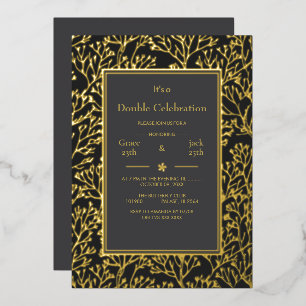 Black Elegant Double Celebration Birthday Folieneinladung