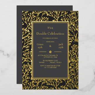 Black Elegant Double Celebration Birthday Folieneinladung