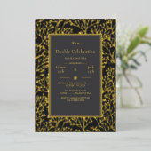 Black Elegant Double Celebration Birthday Folieneinladung (Stehend vorne)