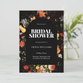 Black Elegant Floral Brautparty Einladung (Stehend Vorderseite)