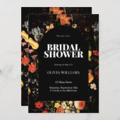 Black Elegant Floral Brautparty Einladung (Vorne/Hinten)