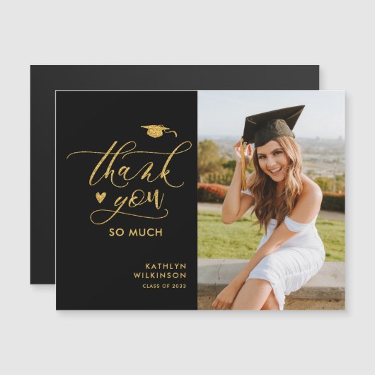Black Elegant Gold Script Abschluss Vielen Dank Magnetkarte (Vorne/Hinten)