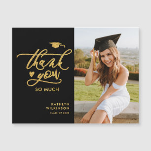 Black Elegant Gold Script Abschluss Vielen Dank Magnetkarte