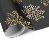 Black Elegant Gold Snowflakes Pattern New Year Geschenkpapier (Rolleneckpunkt)