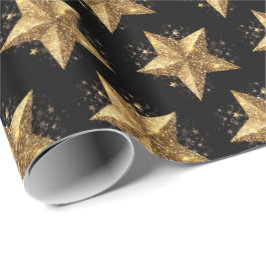 Black Elegant Gold Stars Pattern New Year winter Geschenkpapier