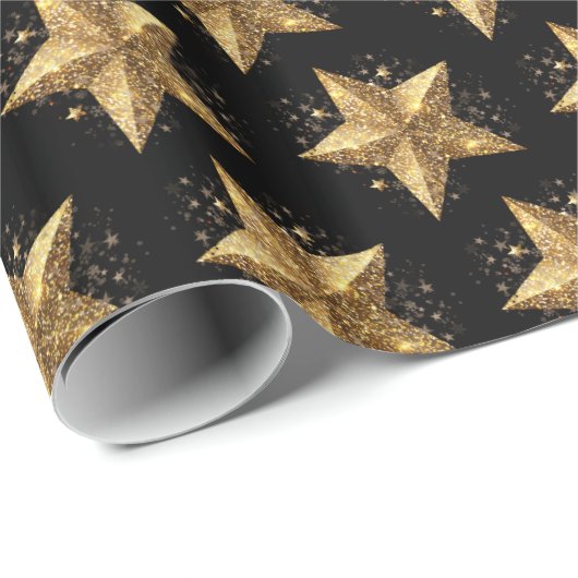 Black Elegant Gold Stars Pattern New Year winter Geschenkpapier (Rolleneckpunkt)