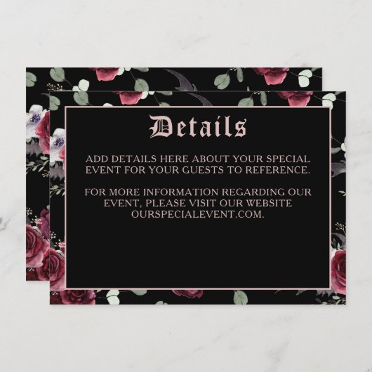 Black Elegant Gothic Bat and Rose Enclosure Card (Vorne/Hinten)