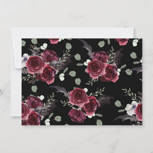 Black Elegant Gothic Bat and Rose Enclosure Card (Rückseite)