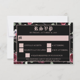 Black Elegant Gothic Bat und Rose RSVP Karte