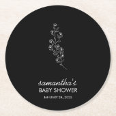 Black Elegant Handdrawn Sketch Flower Runder Pappuntersetzer (Vorderseite)