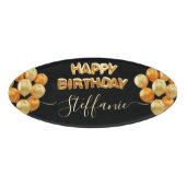 Black Elegant Happy Birthday Namenschild (Vorderseite)