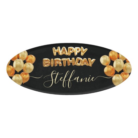 Black Elegant Happy Birthday Namenschild (Vorderseite)
