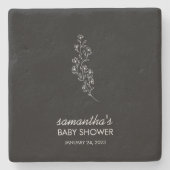 Black Elegant Line Art Flower Steinuntersetzer (Vorderseite)