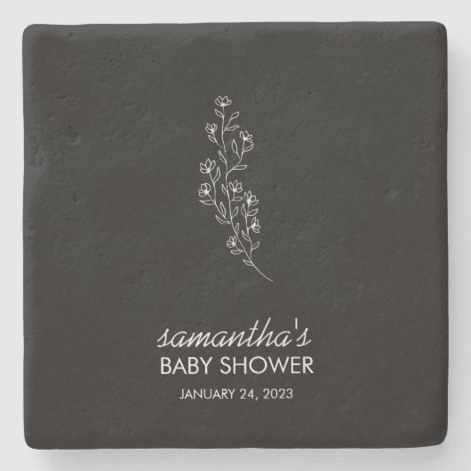 Black Elegant Line Art Flower Steinuntersetzer (Vorderseite)