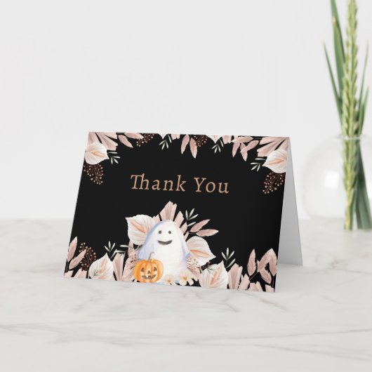 Black Elegant Little Boo Boho Ghost Baby Shower Dankeskarte (Vorderseite)