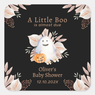 Black Elegant Little Boo Boho Ghost Baby Shower Quadratischer Aufkleber