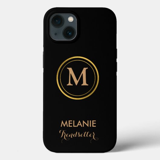 Black Elegant Luxury Classic Monogram Case-Mate iPhone Hülle (Rückseite)