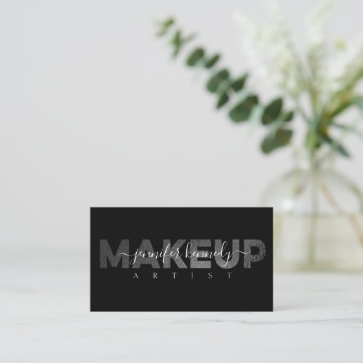Black Elegant Metallic Makeup Artist Beauty Salon Visitenkarte (Stehend Vorderseite)