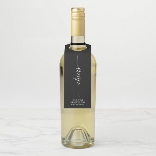 Black Elegant Minimal Script Cheers Party Flaschenanhänger (Auf Flasche)
