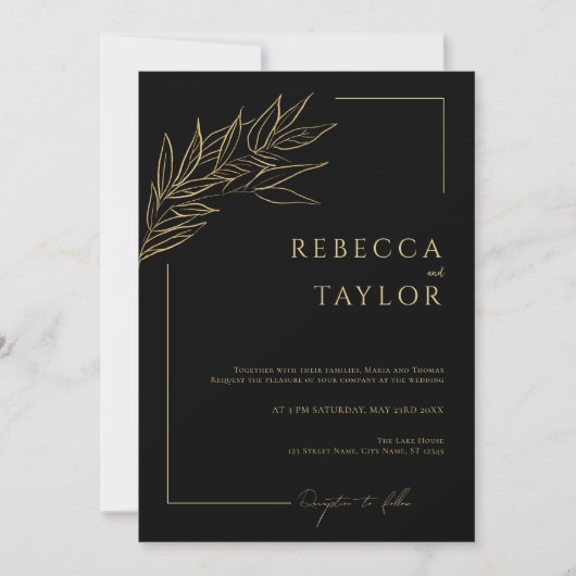 Black Elegant Minimal Wedding Einladung (Vorderseite)