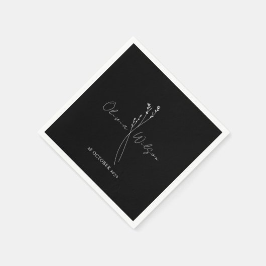 Black Elegant Minimalist Botanical Serviette (Ecke)