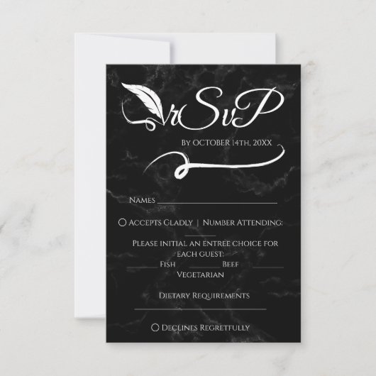 Black Elegant Minimalistisch Handwriting Wedding R RSVP Karte (Vorderseite)