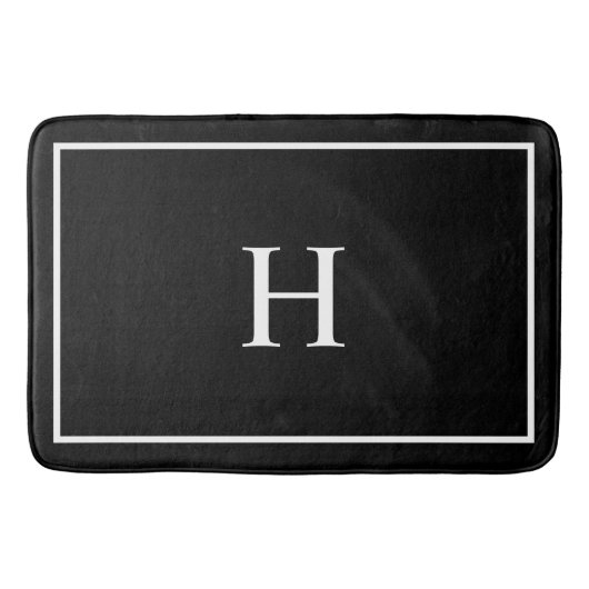 Black Elegant Modern Monogram Badematte (Vorderseite)