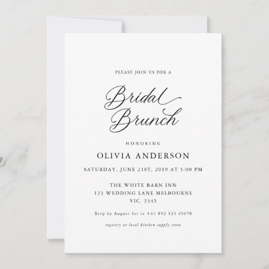 Black Elegant Modern Script Bridal Brunch Einladung (Vorderseite)
