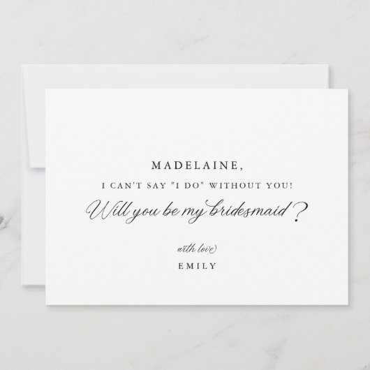 Black Elegant Modernes Script Bridesmaid Vorschlag Einladung (Rückseite)