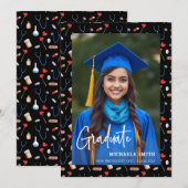Black Elegant Nurse Script Photo Graduation  Ankündigung (Vorne/Hinten)