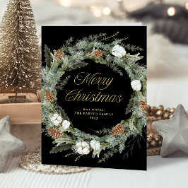 Black Elegant Pine Greenery | Gold Frohe Weihnacht Feiertagskarte