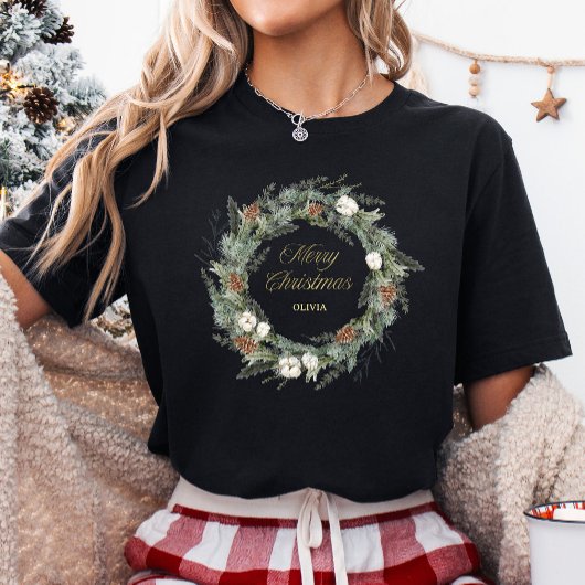 Black Elegant Pine Greenery | Gold Frohe Weihnacht Tri-Blend Shirt