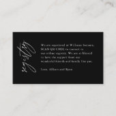 Black Elegant QR Code Wedding Registry Geschenk Begleitkarte (Vorderseite)
