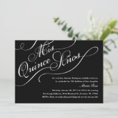 Black Elegant Quinceanera Einladungen (Stehend Vorderseite)