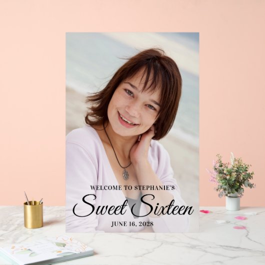 Black Elegant Script 16 . Geburtstag Foto Acrylschild (Hochzeit)