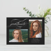 Black Elegant Script 3 Foto Graduation Party Einladung (Stehend Vorderseite)