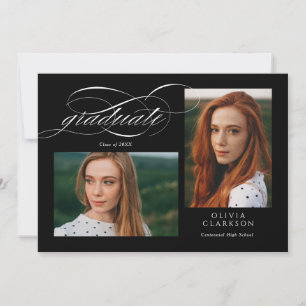 Black Elegant Script 3 Foto Graduation Party Einladung