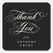 Black Elegant Script Abschluss Vielen Dank Quadratischer Aufkleber (Vorderseite)