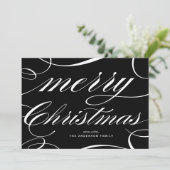 Black Elegant Script Blühe Frohe Weihnachten (Stehend Vorderseite)